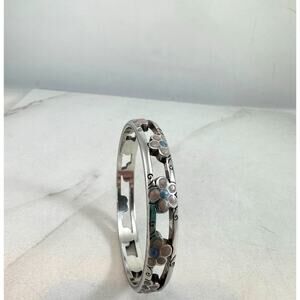 Brighton Enamel Daisy Flower Power Silver Toned Bangle Bracelet Preowned